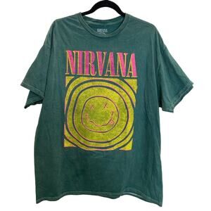 Nirvana Green Distressed Smiley Face T-Shirt - XL